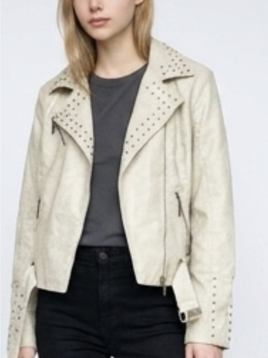 JouJou Jackets & Blazers - Jou Jou 100% Vegan leather Studded Cream Leather Moto Jacket - Women's